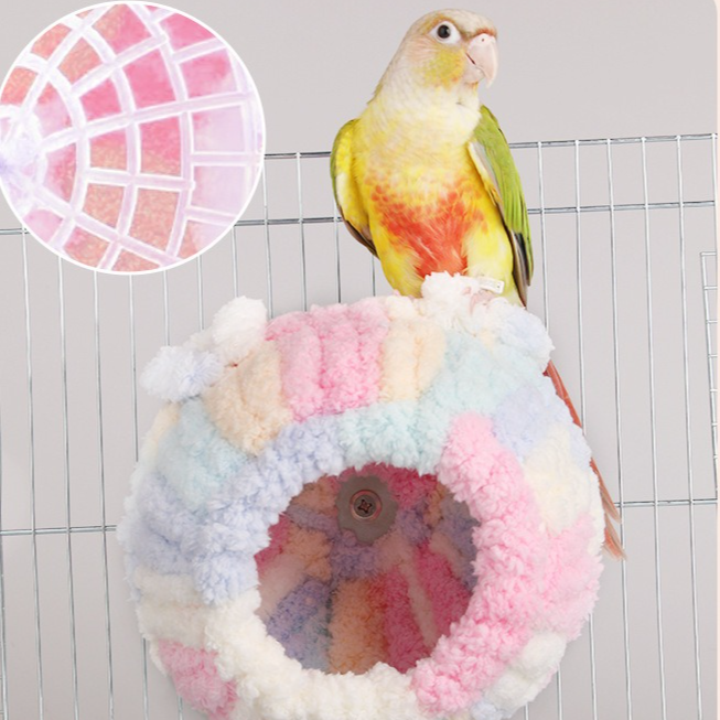 Thick Coral Fleece Winter Bird House with Plastic Frame & Metal Screw Hook for Budgies and Cockatiels - Assorted Colors