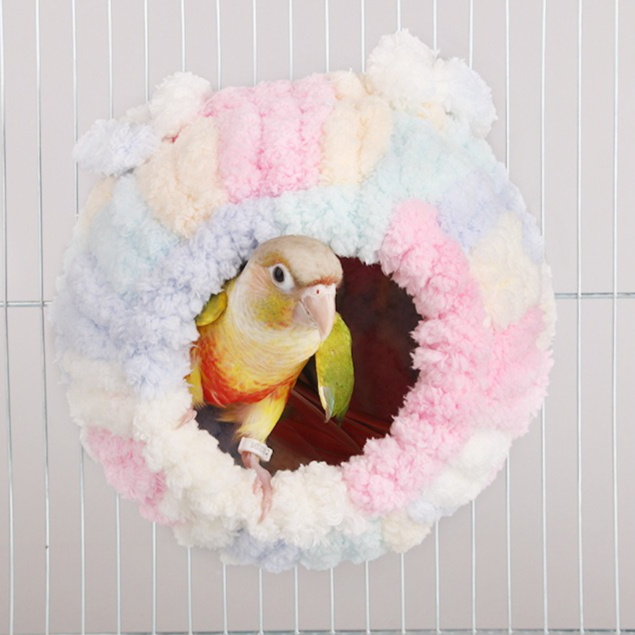 Thick Coral Fleece Winter Bird House with Plastic Frame & Metal Screw Hook for Budgies and Cockatiels - Green