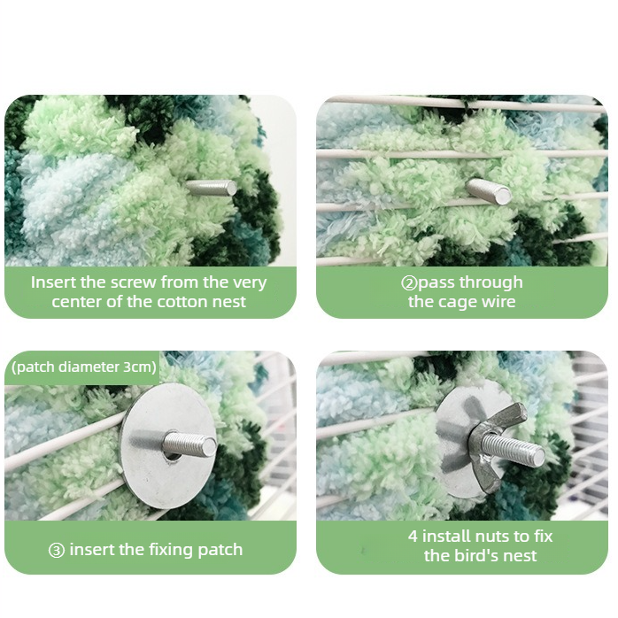 Thick Coral Fleece Winter Bird House with Plastic Frame & Metal Screw Hook for Budgies and Cockatiels - Green