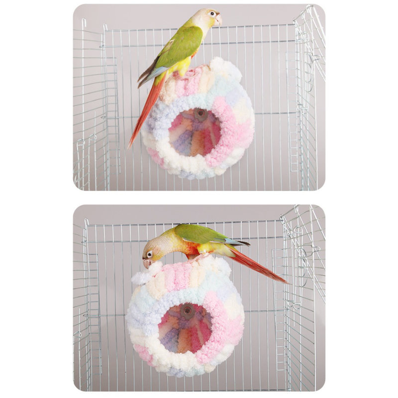 Thick Coral Fleece Winter Bird House with Plastic Frame & Metal Screw Hook for Budgies and Cockatiels - Green