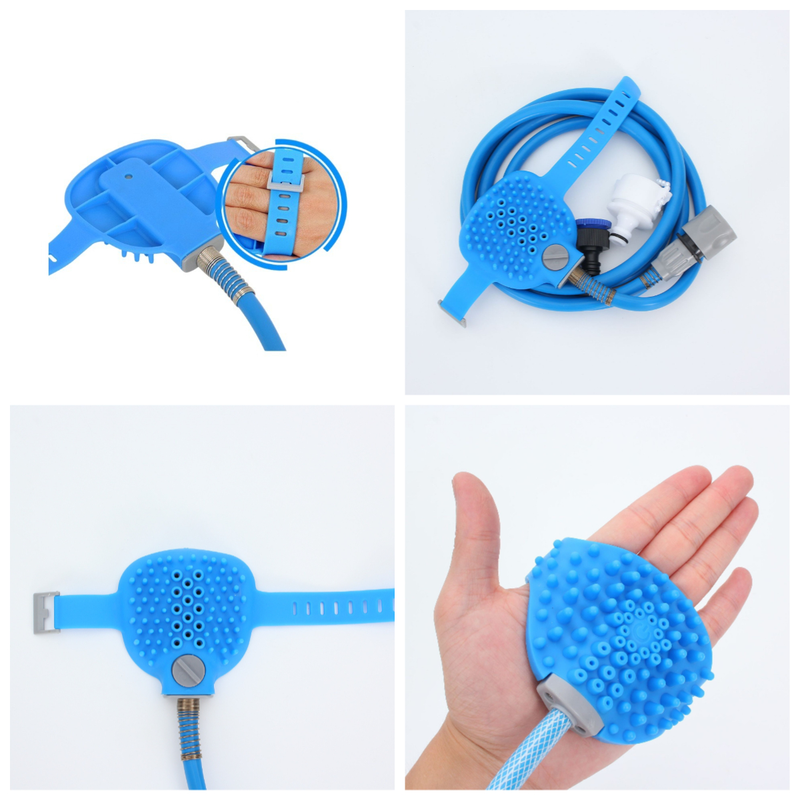Multi-Functional Pet Shower Brush with Hose, Silicone Massage Sprayer for Dog Cat Bath Cleaning