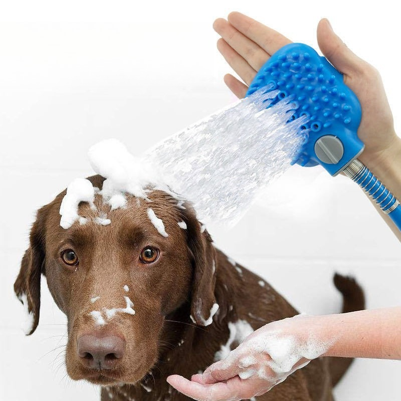 Multi-Functional Pet Shower Brush with Hose, Silicone Massage Sprayer for Dog Cat Bath Cleaning