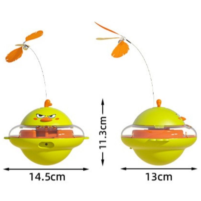Tumbler Treat-Dispensing Cat Toy, Laser & Feather Interactive Pet Toy, 2-in-1 Feeding & Play Toy—Yellow