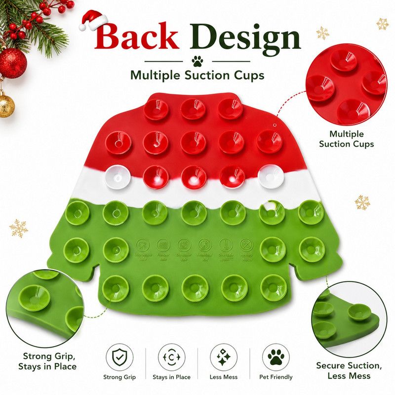 Christmas Sweater Silicone Pet Licking Mat, Anti‑Slip Suction Slow Feeder Mat for Pet