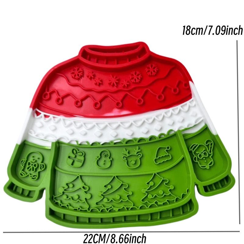 Christmas Sweater Silicone Pet Licking Mat, Anti‑Slip Suction Slow Feeder Mat for Pet