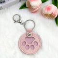 Round Paw Print Pet Hair Memorial Keychain, Leather Keepsake Charm for Dog & Cat Fur Storage - Pink