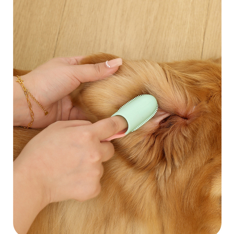 Pet Finger Toothbrush, Soft Silicone Dog and Cat Oral Cleaning Tool with Handle - Pink