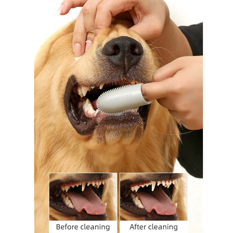 Pet Finger Toothbrush, Soft Silicone Dog and Cat Oral Cleaning Tool with Handle - Pink