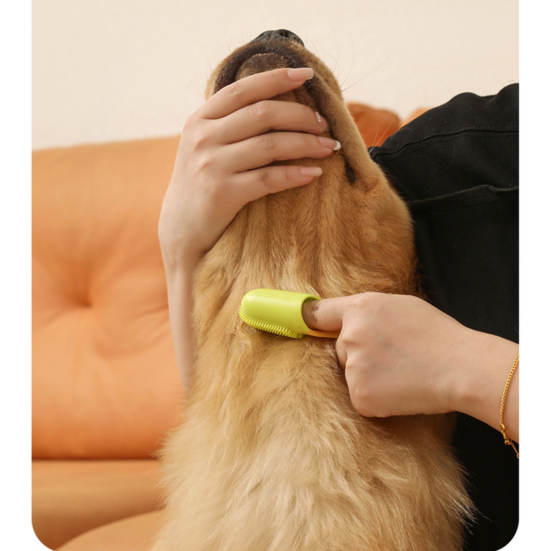 Pet Finger Toothbrush, Soft Silicone Dog and Cat Oral Cleaning Tool with Handle - White