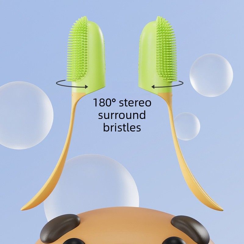 Pet Finger Toothbrush, Soft Silicone Dog and Cat Oral Cleaning Tool with Handle - White