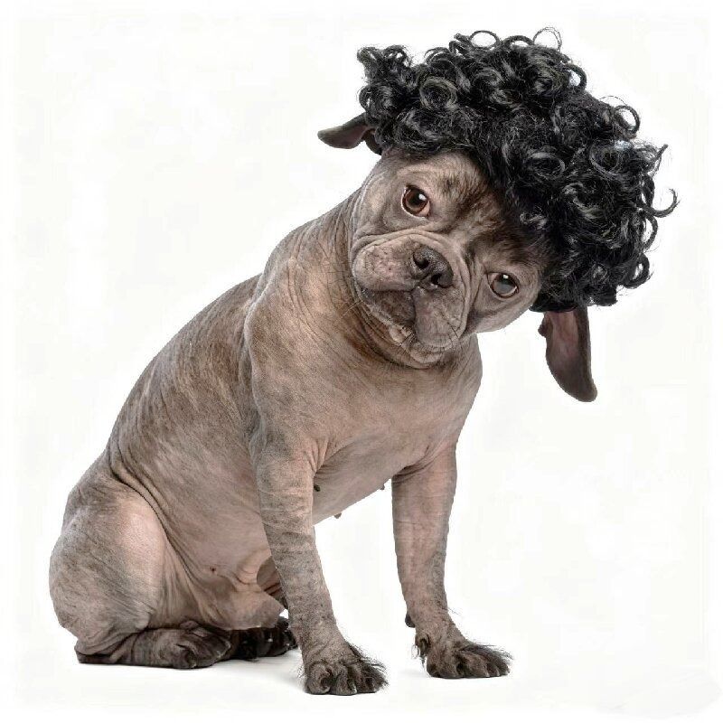 Dog Wig Funny Explosion Short Curly Hair Red Yellow