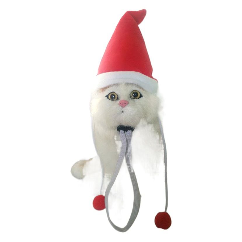 Pet Dog Cat Christmas Wig Hat Striped Cloth Hanging white ball