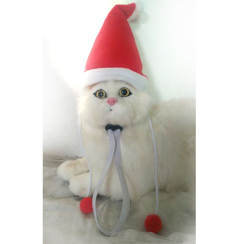 Pet Dog Cat Christmas Wig Hat Striped Cloth Hanging white ball