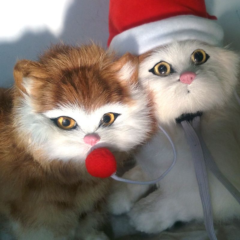 Pet Dog Cat Christmas Wig Hat Striped Cloth Hanging white ball