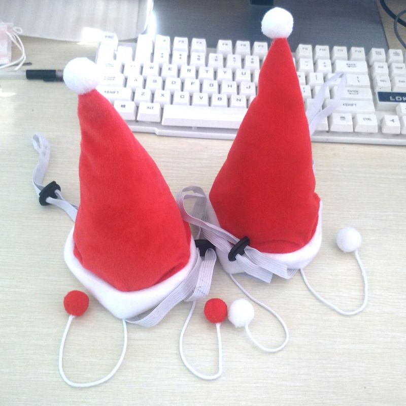 Pet Dog Cat Christmas Wig Hat Striped Cloth Hanging red ball