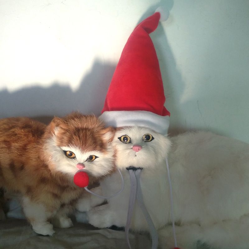 Pet Dog Cat Christmas Wig Hat Striped Cloth Hanging red ball