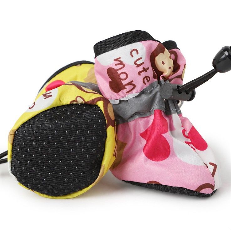 Dog Shoes Waterproof Non-slip Polyester Set 4 Pretty Pet Yellow Monkey shoes 7