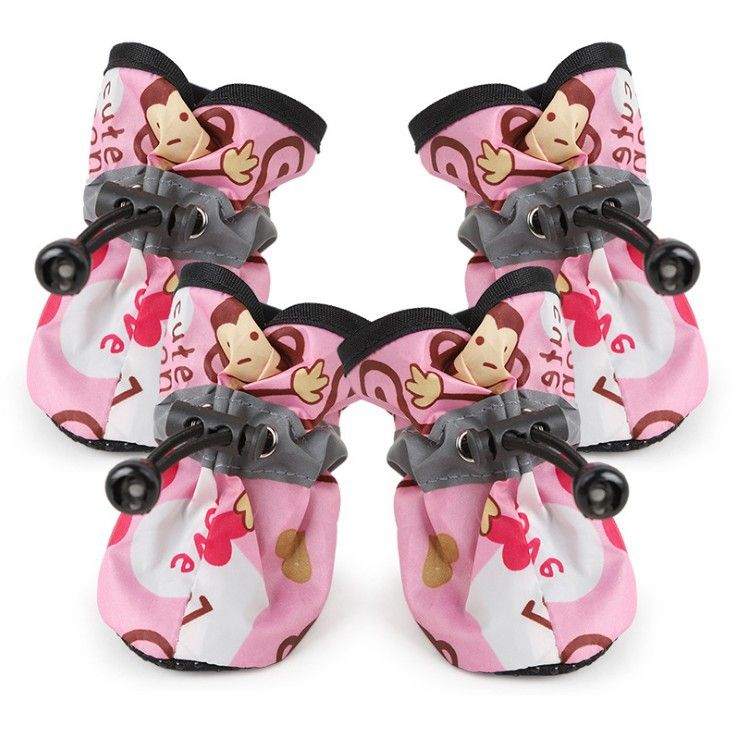 Dog Shoes Waterproof Non-slip Polyester Set 4 Pretty Pet Pink Monkey shoes 6