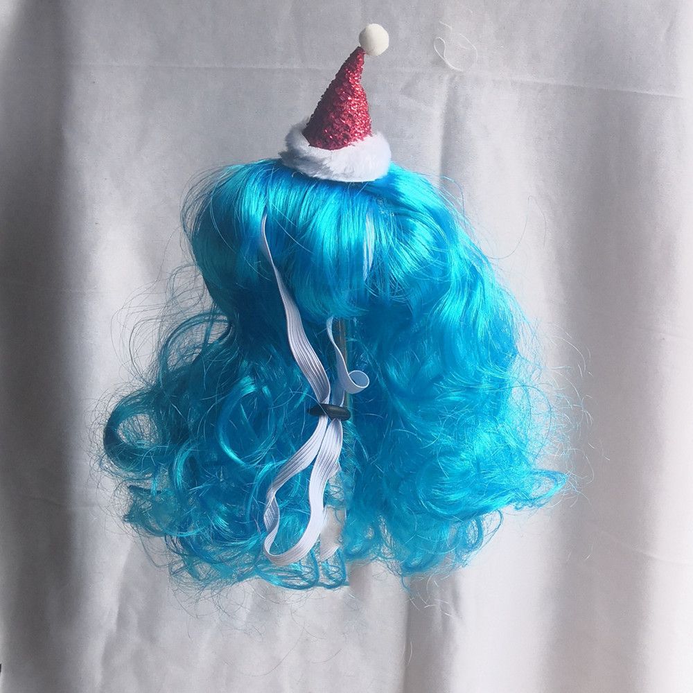 Pet Dog Cat Wool Wig Blue Wave Christmas