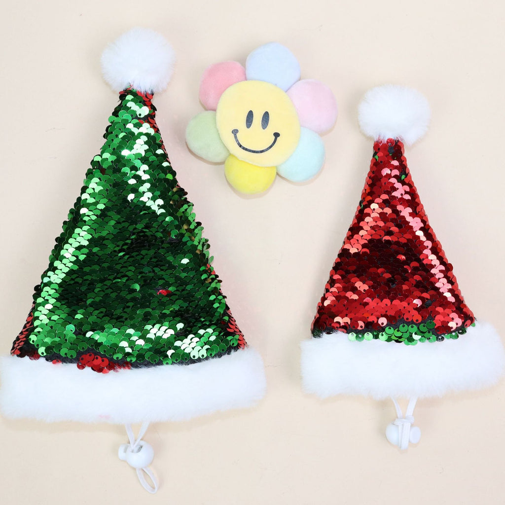 Pet Sequin Hat Scarf Set Odd pet Christmas Sequin Set Large