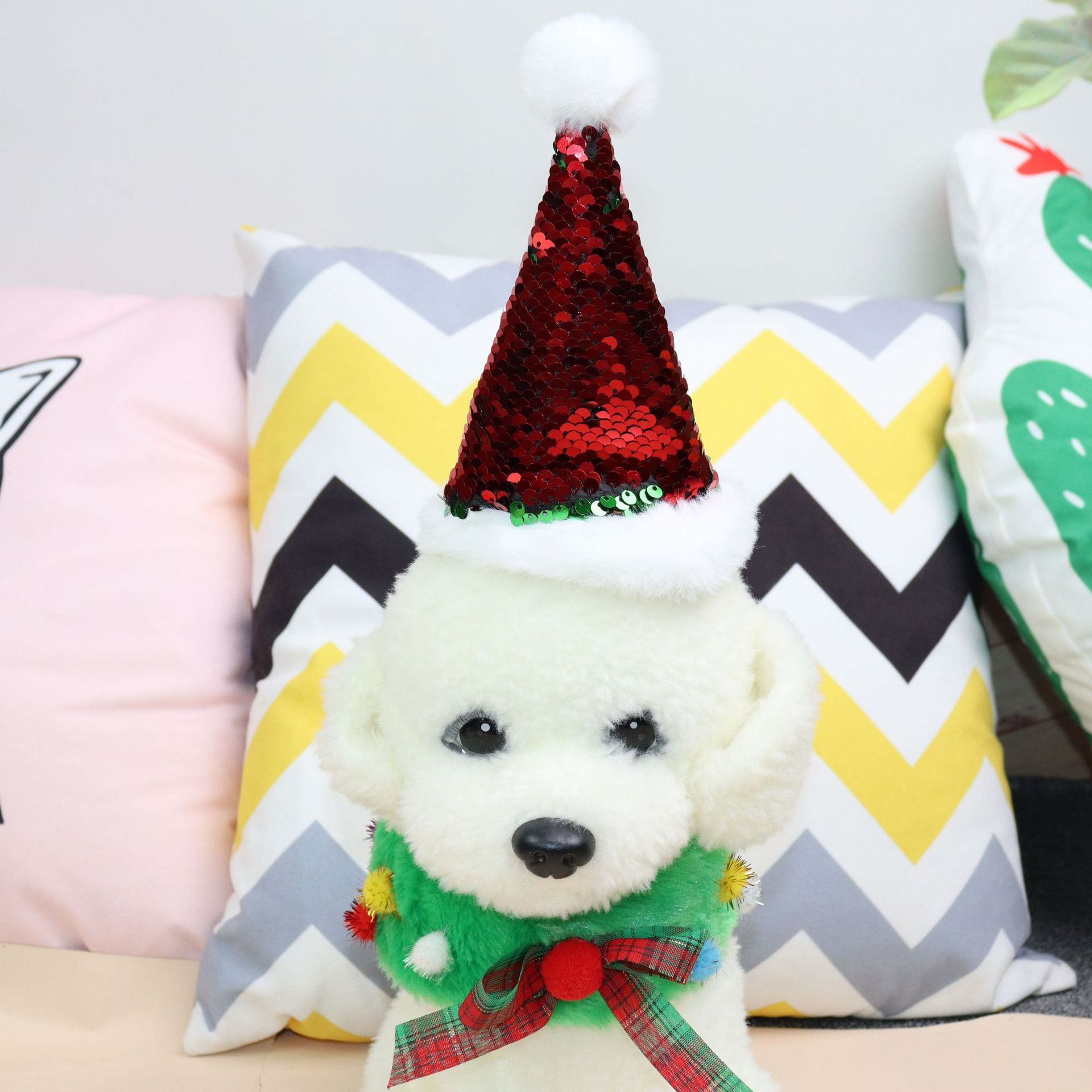 Pet Sequin Hat Scarf Set Odd pet Christmas Sequin Set Large