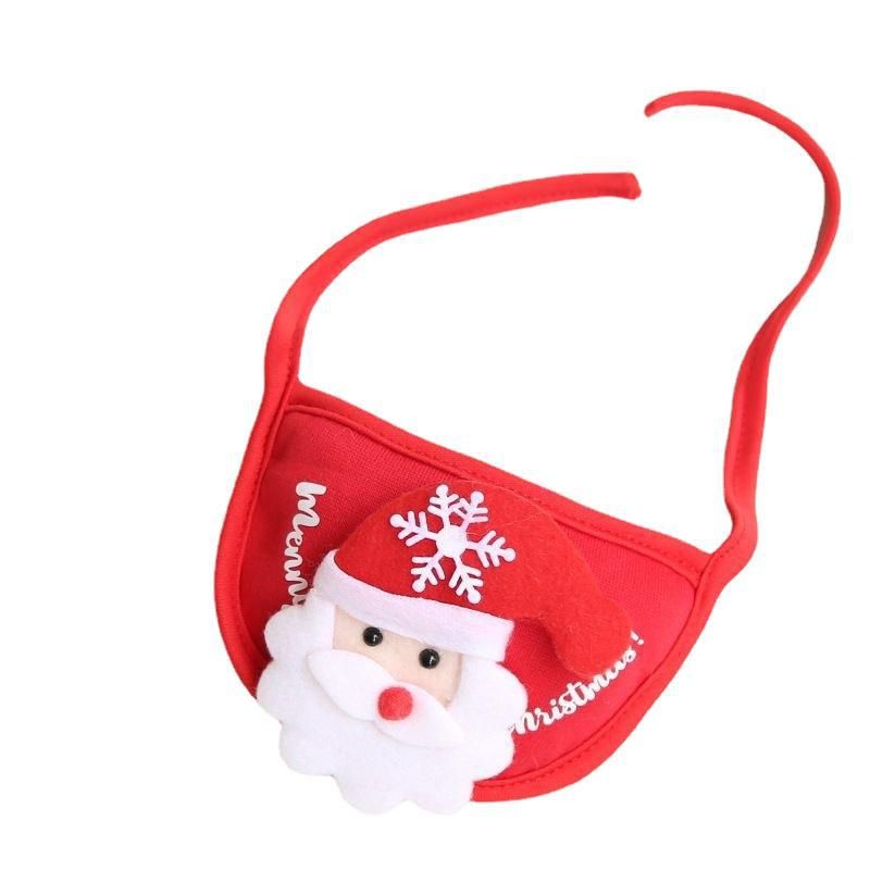 Pet Bib Santa Hat Green Elk Polyester Red Santa slobber towel