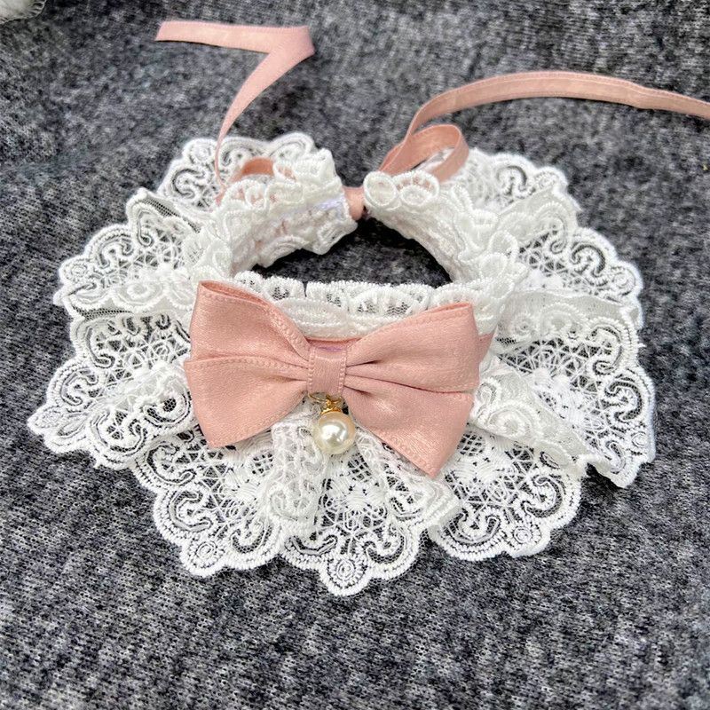 Dog Cat Bib Scarf Bow Tie Pet Accessories Green Pink L lace length 30cm strap length 60cm