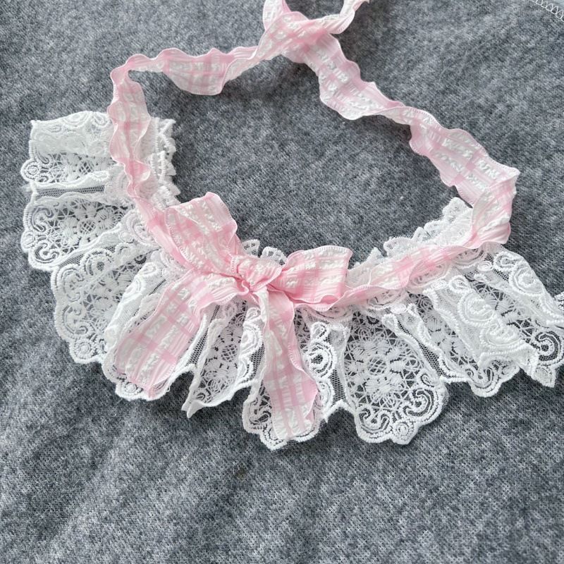 Dog Cat Bib Scarf Bow Tie Pet Accessories Green Pink L lace length 30cm strap length 60cm
