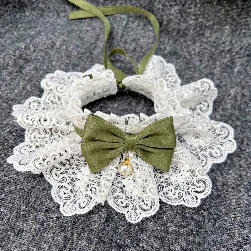 Dog Cat Bib Scarf Bow Tie Pet Accessories Green Pink XL lace length 35 long cm strap length 60cm