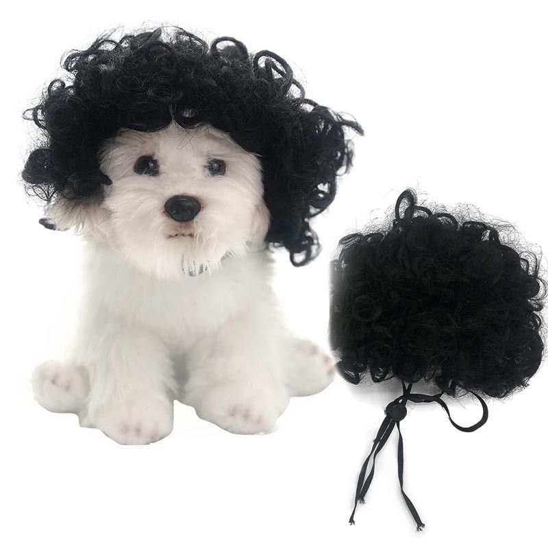 Fujia Pet Wig Dog Cat Halloween Party Pet wig explosion head black