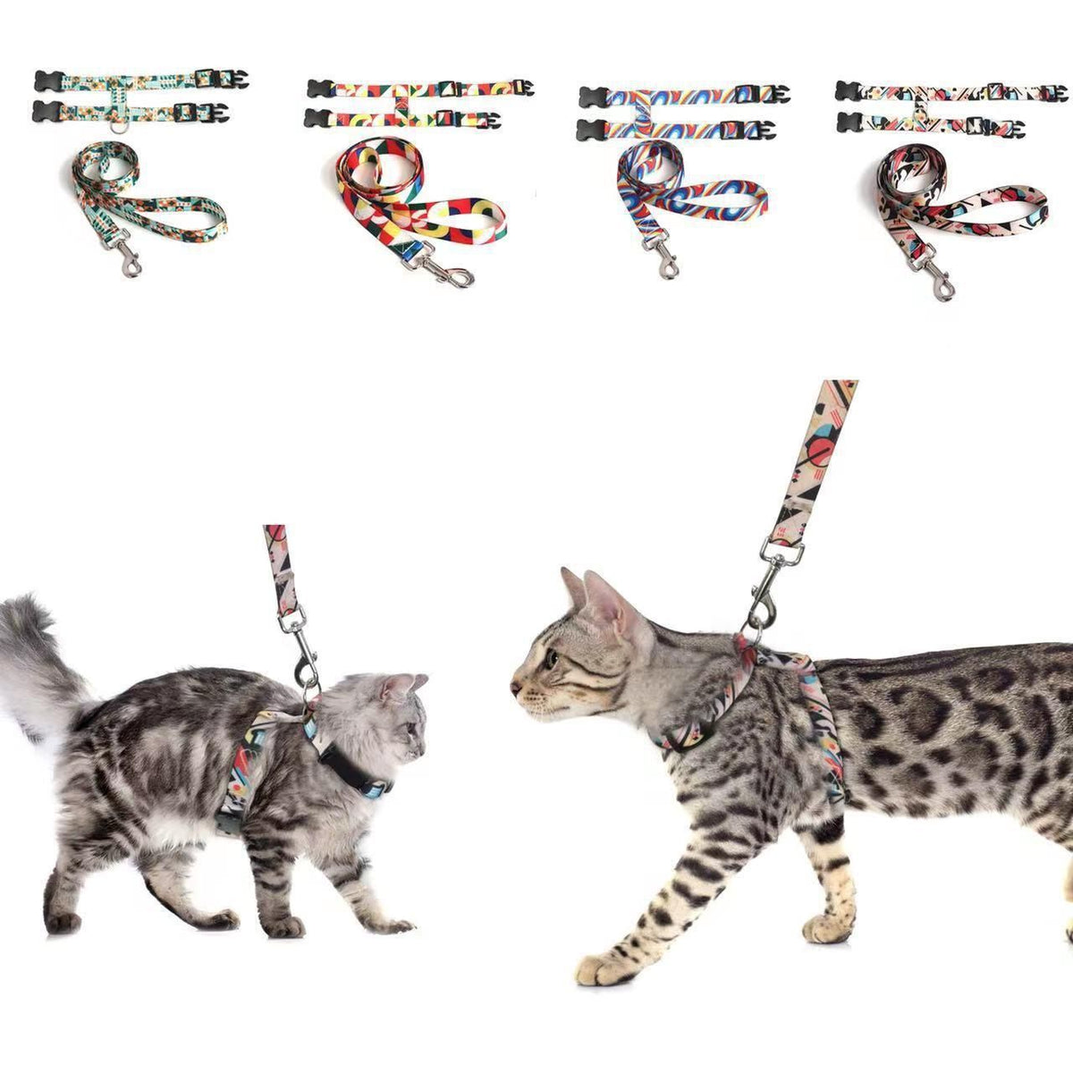 Adjustable Nylon Pet Harness Cat Dog Leash Orange M