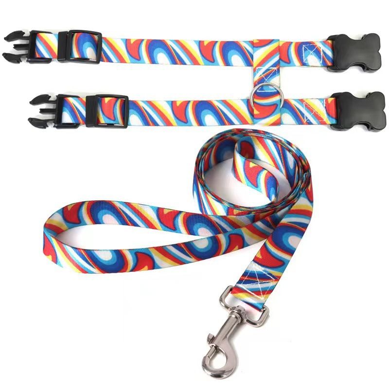 Adjustable Nylon Pet Harness Cat Dog Leash Blue M