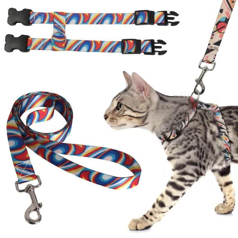 Adjustable Nylon Pet Harness Cat Dog Leash Black M