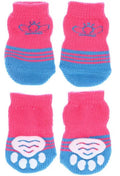 Foot art mouse Pet Socks Cartoon Anti Slip Pink blue crown M [recommended foot width: approximately 4 cm] 2.5-6kg net weight
