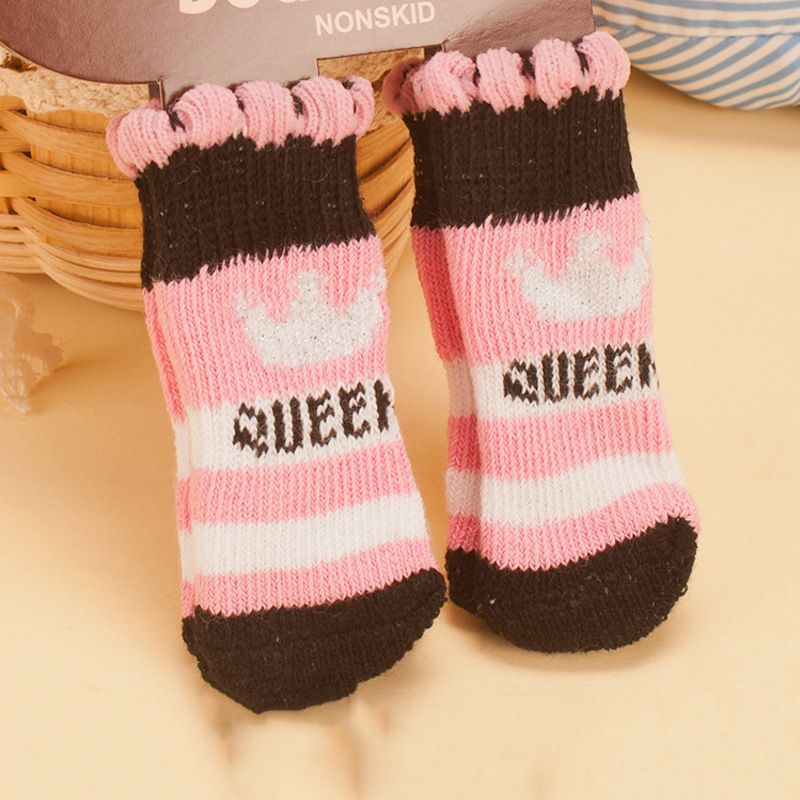 Foot art mouse Pet Socks Cartoon Anti Slip Pink Crown M [recommended foot width: approximately 4 cm] 2.5-6kg net weight
