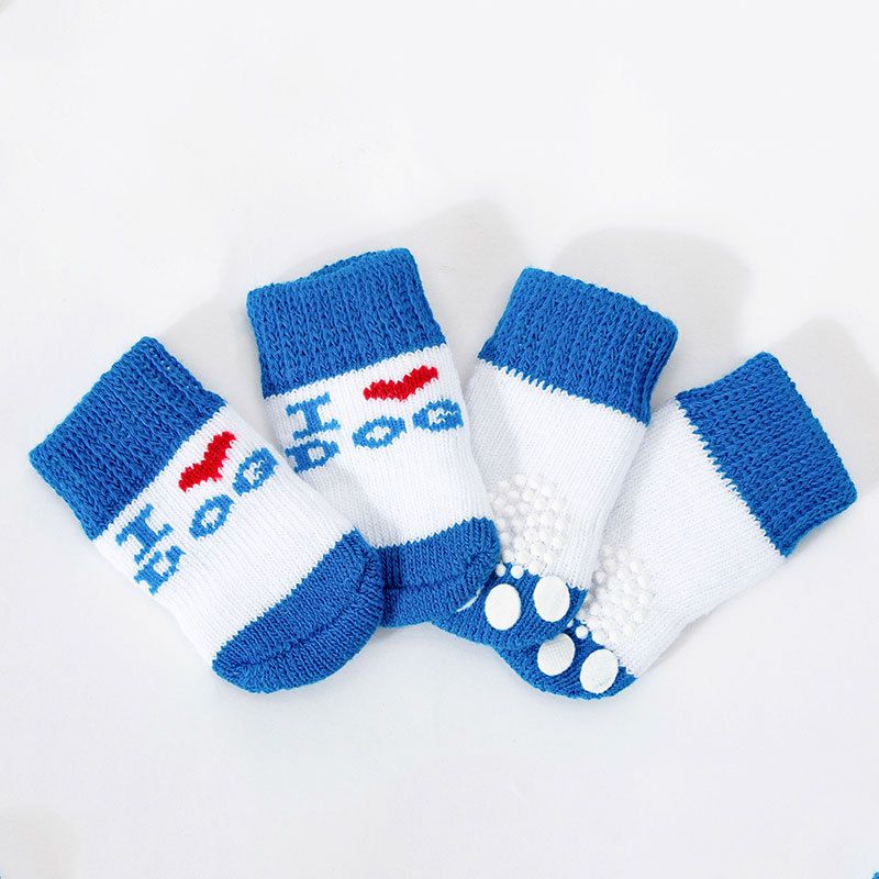 Foot art mouse Pet Socks Cartoon Anti Slip Blue love you S [recommended foot width is about 3.3] 2.5kg within