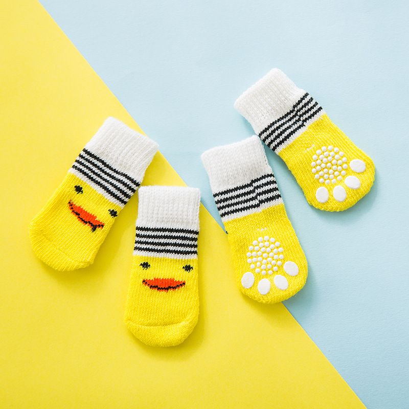 Foot art mouse Pet Socks Cartoon Anti Slip Yellow Duck S [recommended foot width is about 3.3] 2.5kg within