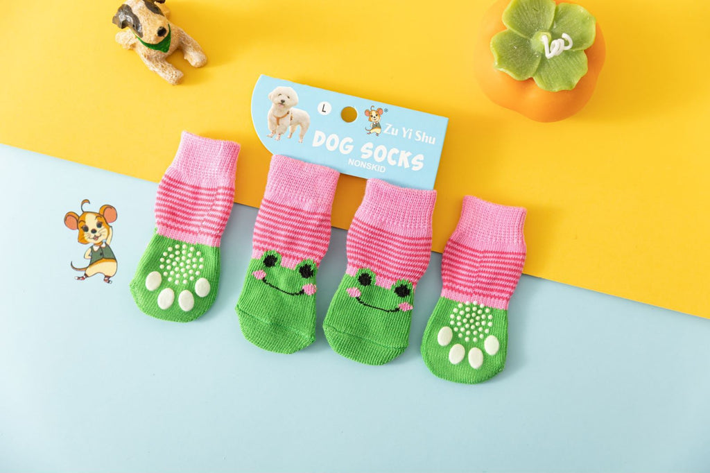 Foot art mouse Pet Socks Cartoon Anti Slip Pink frog S [recommended foot width is about 3.3] 2.5kg within