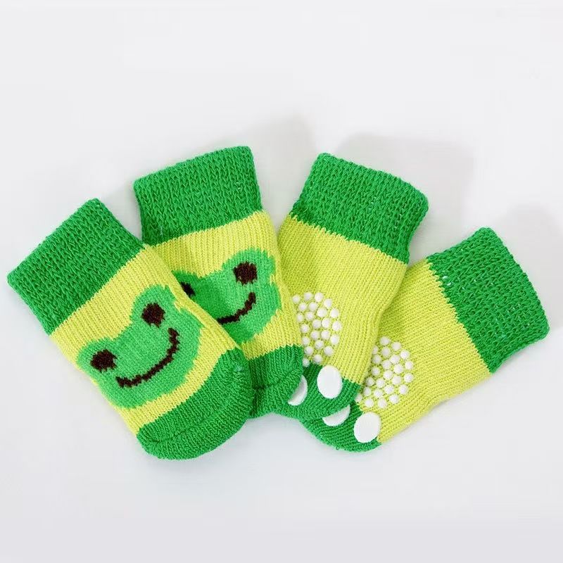 Foot art mouse Pet Socks Cartoon Anti Slip Green frog S [recommended foot width is about 3.3] 2.5kg within