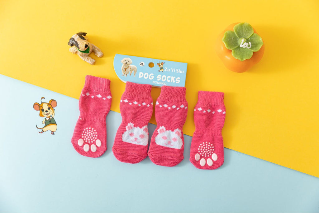 Foot art mouse Pet Socks Cartoon Anti Slip Pink Rabbit S [recommended foot width is about 3.3] 2.5kg within