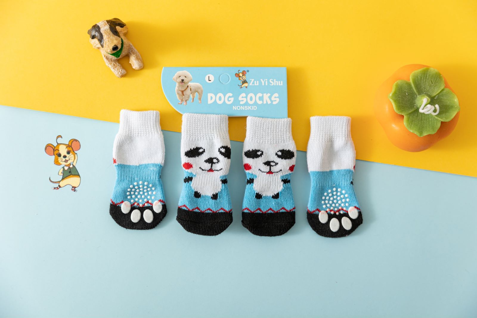 Foot art mouse Pet Socks Cartoon Anti Slip Blue Panda S [recommended foot width is about 3.3] 2.5kg within