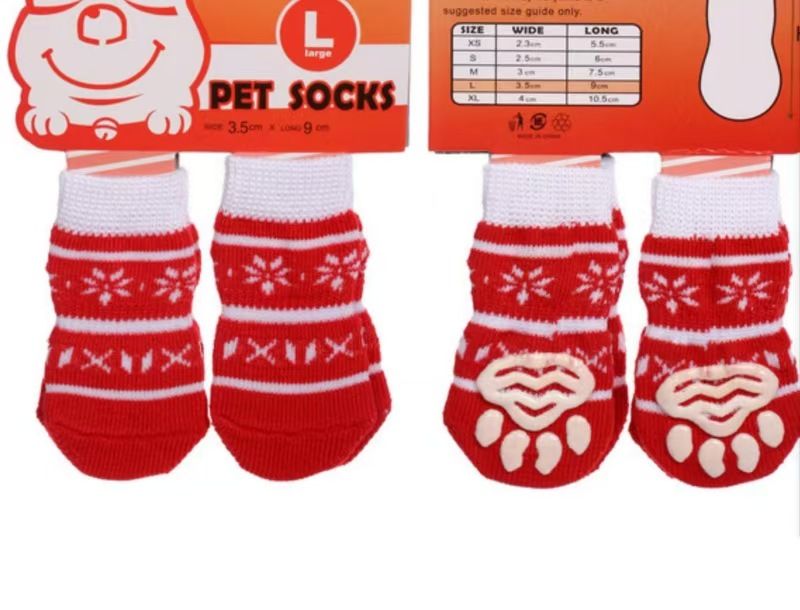 Foot art mouse Pet Socks Cartoon Anti Slip Red snow cute socks S [recommended foot width is about 3.3] 2.5kg within