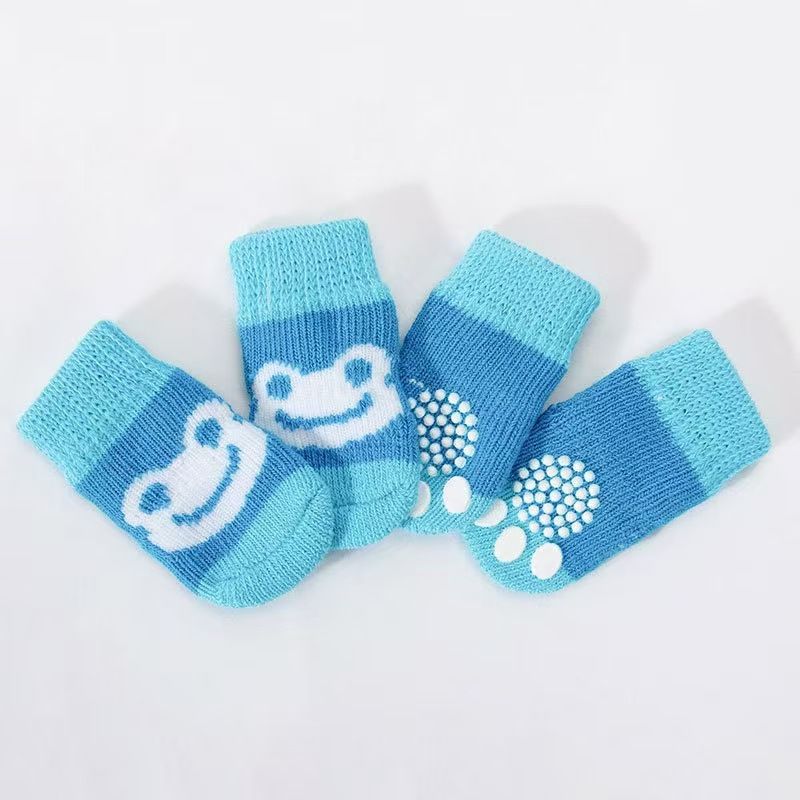 Foot art mouse Pet Socks Cartoon Anti Slip Blue frog S [recommended foot width is about 3.3] 2.5kg within