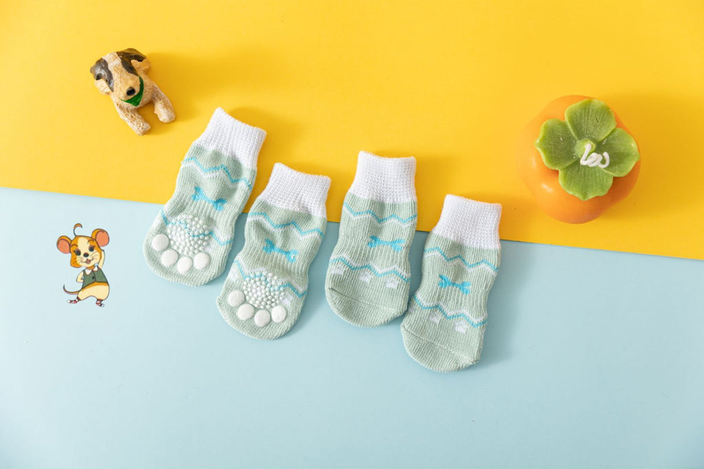 Foot art mouse Pet Socks Cartoon Anti Slip Water Green Ripple L [recommended foot width is about 4.5] 6-11kg within