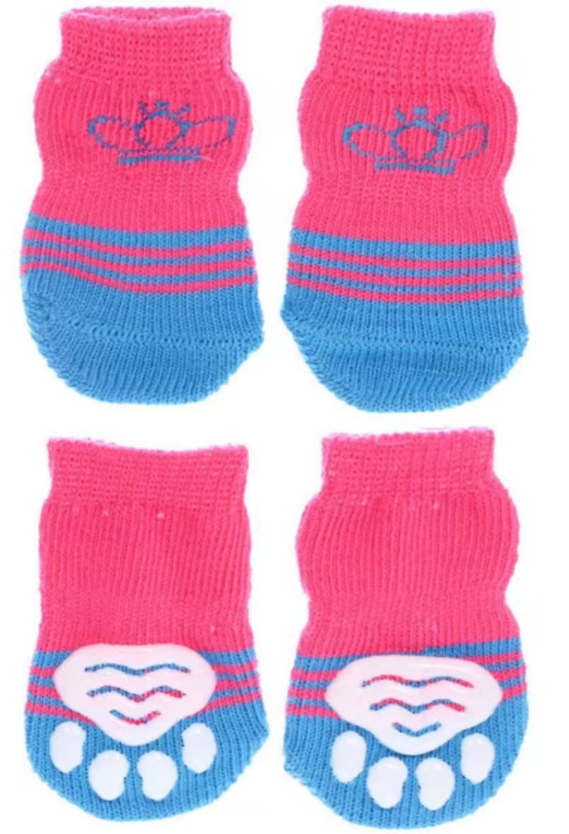 Foot art mouse Pet Socks Cartoon Anti Slip Pink blue crown Xl-super large [recommended within 5.5] 11-16kg within
