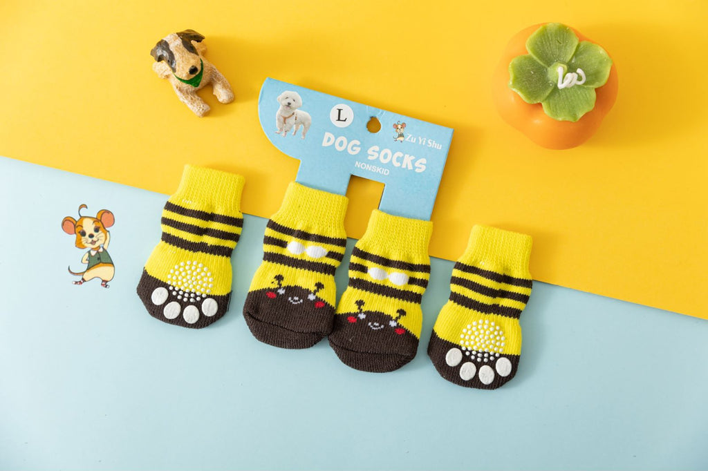 Foot art mouse Pet Socks Cartoon Anti Slip Yellow Little Bee Xl-super large [recommended within 5.5] 11-16kg within