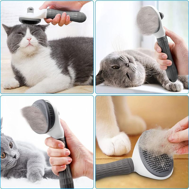 Cat Comb Pet Grooming Needle Brush TPR Material Gray fine needle (square head opp)