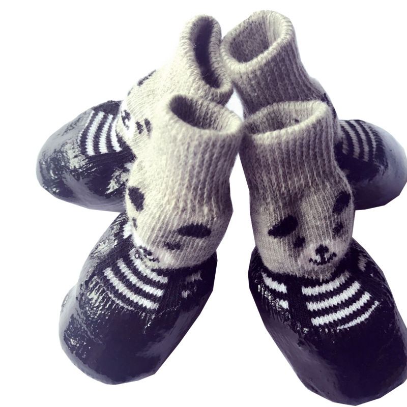 Rubber Dog Shoes Waterproof Anti Slip Black bear shoes L large size comes with 4 straps. recommendations [ 4-8kg ] shoe width 5.5cm