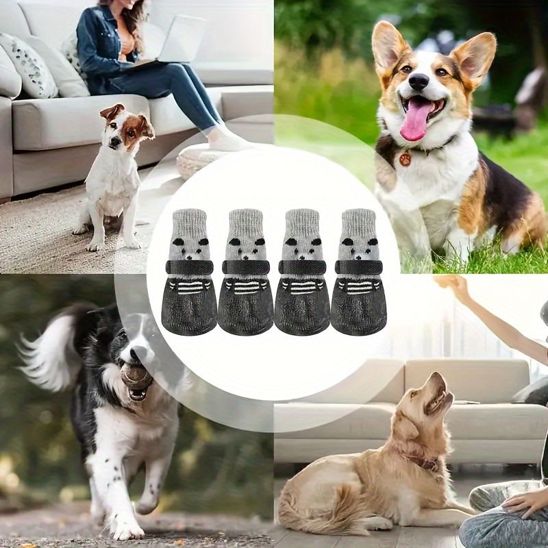 Rubber Dog Shoes Waterproof Anti Slip Black bear shoes L large size comes with 4 straps. recommendations [ 4-8kg ] shoe width 5.5cm