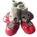 Rubber Dog Shoes Waterproof Anti Slip Red bear shoes S small size comes with 4 straps. it is recommended that the shoe width is 3cm within 1.5kg